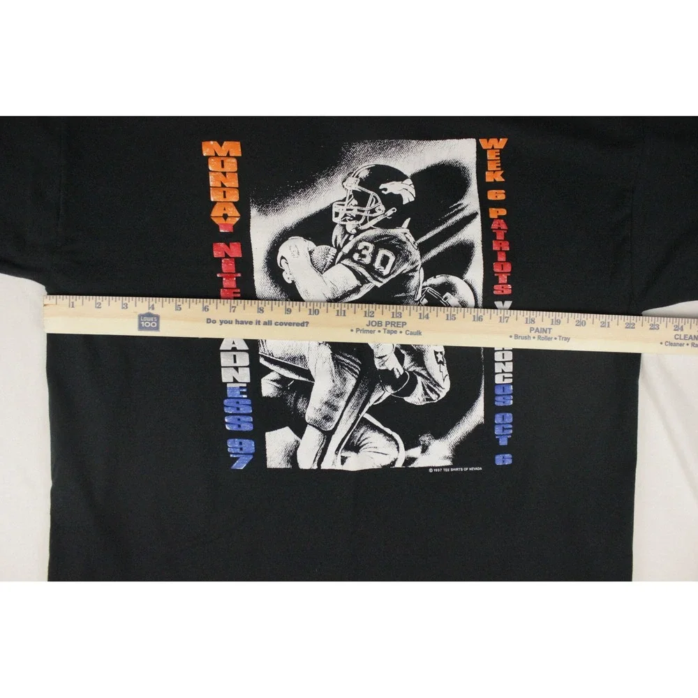 Vintage 1997 Monday Nite Madness Patriots vs Broncos T-Shirt Men XL Black‎